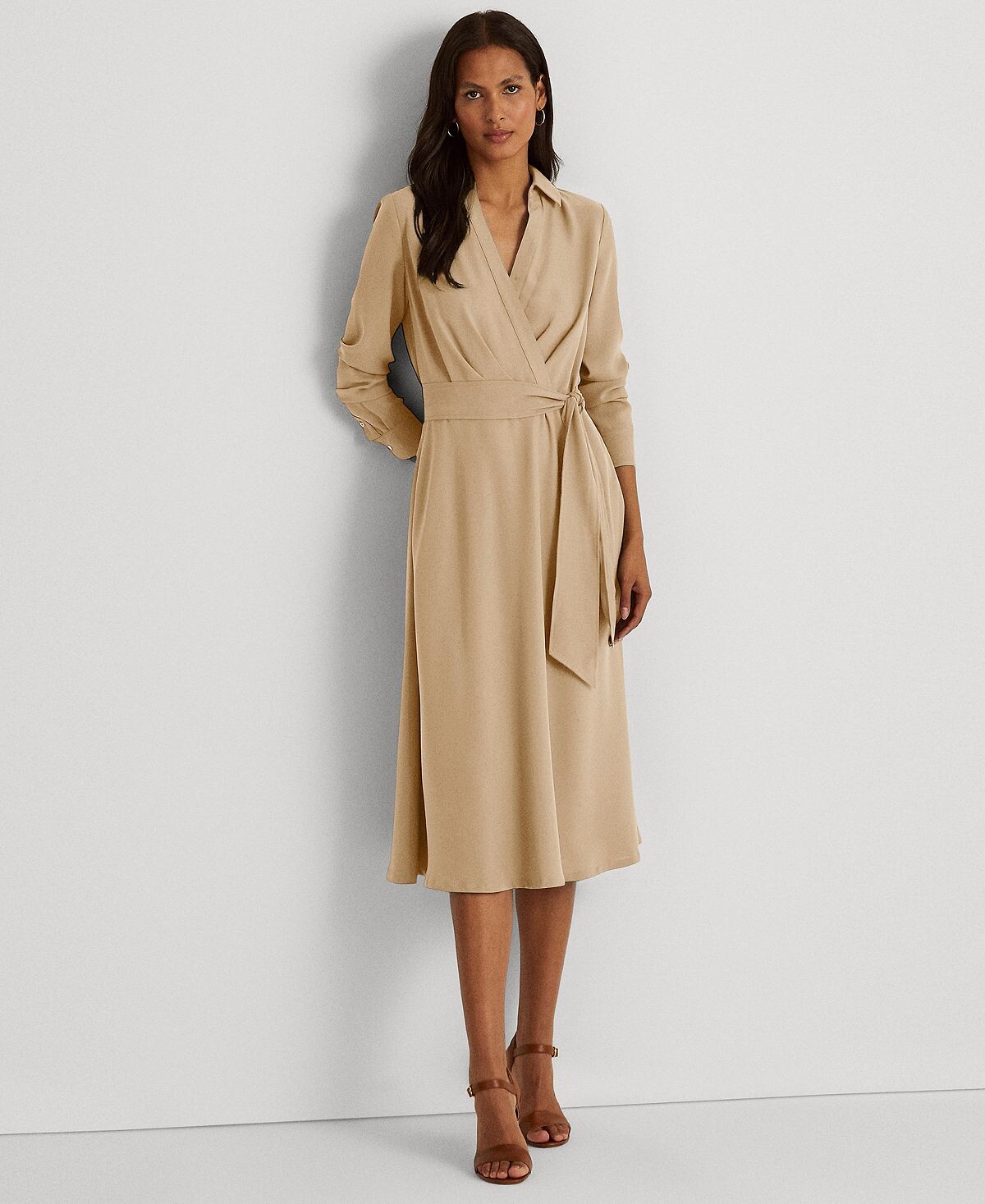 

Платье миди из жоржета с отворотом Lauren Ralph Lauren, мульти