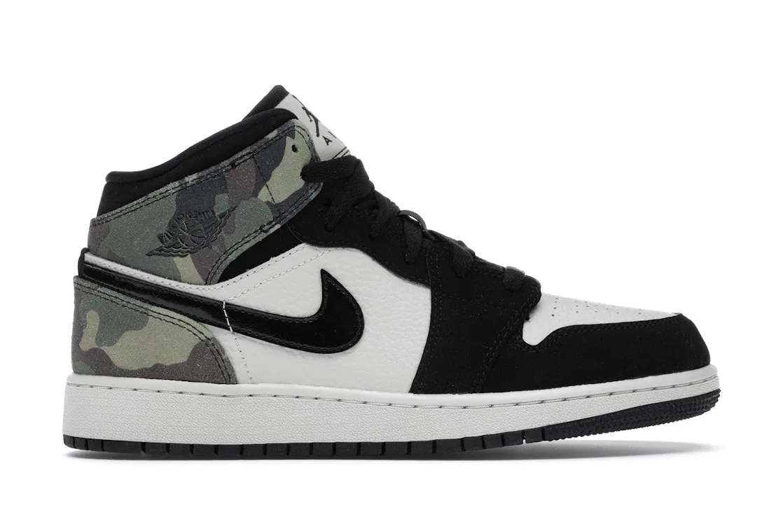 Детские кроссовки с камуфляжным принтом Jordan 1 Mid Jordan, Light Bone/Black