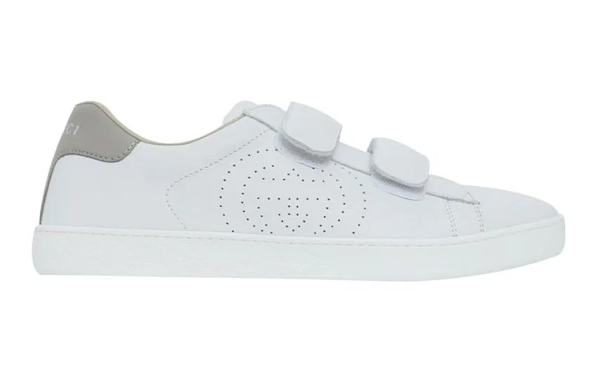 Детские кожаные кроссовки на липучке GUCCI Kids GG Touch Strap Sneakers, White — фото 3