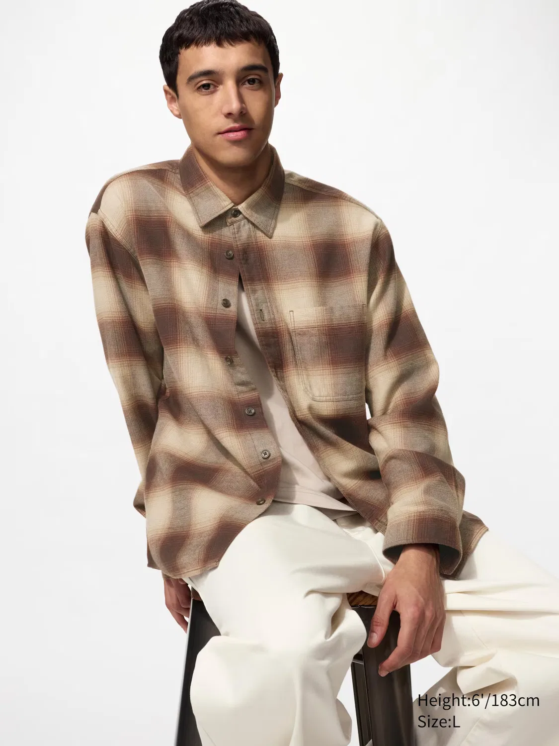 Рубашка Uniqlo, клетчатая, повседневная, коричневый
