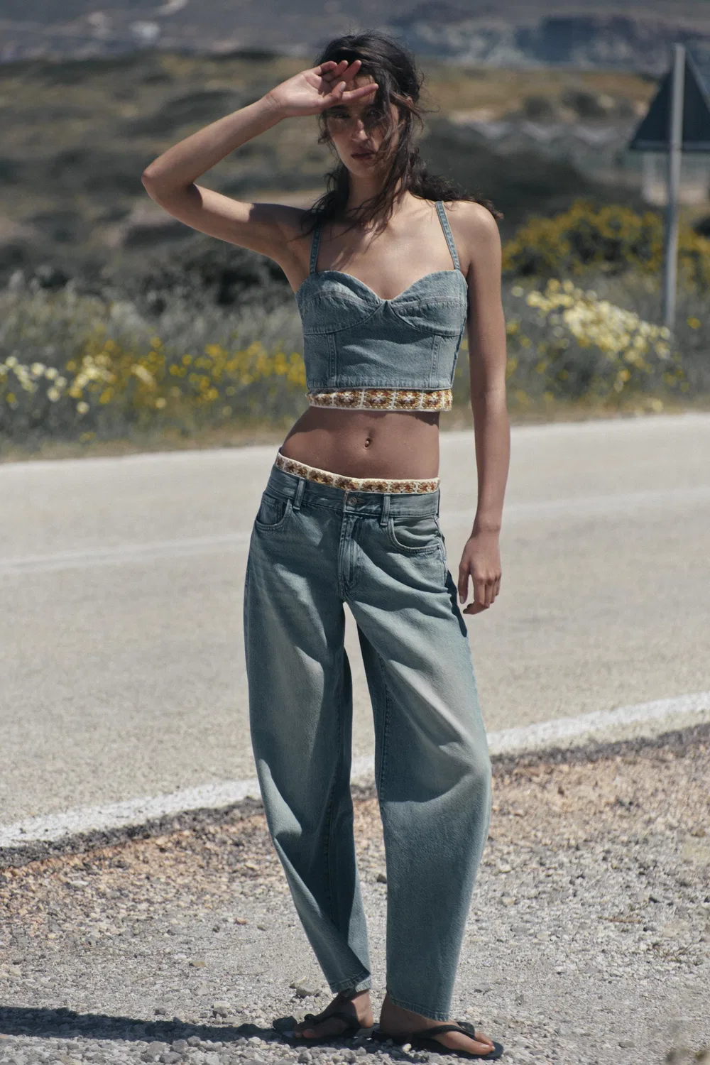 Вязаный топ из джинсовой ткани Z1975 ZARA, Mid-Blue