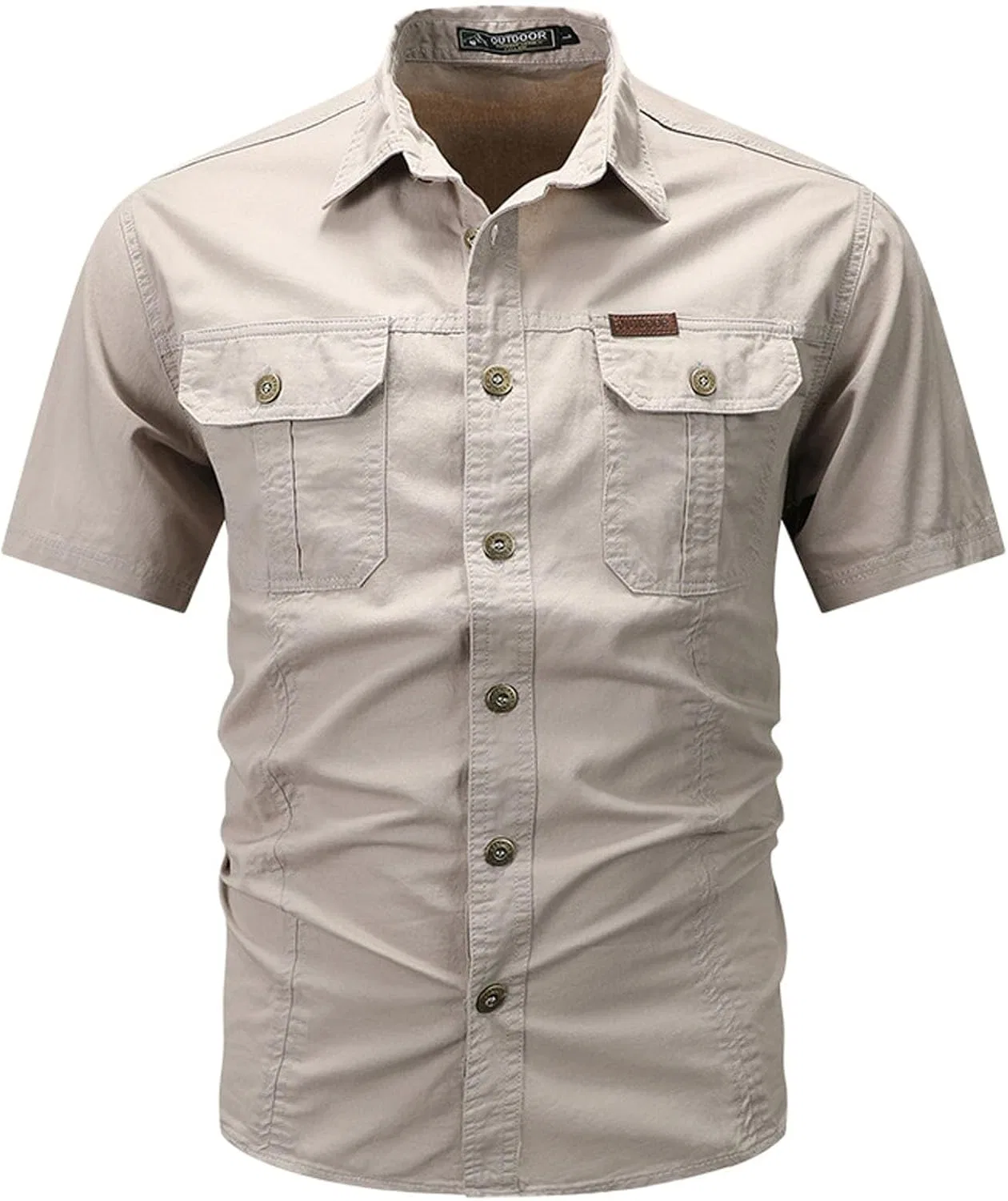 Мужская хлопковая рубашка с коротким рукавом, Cargo Shirt, бежевый — фото 3