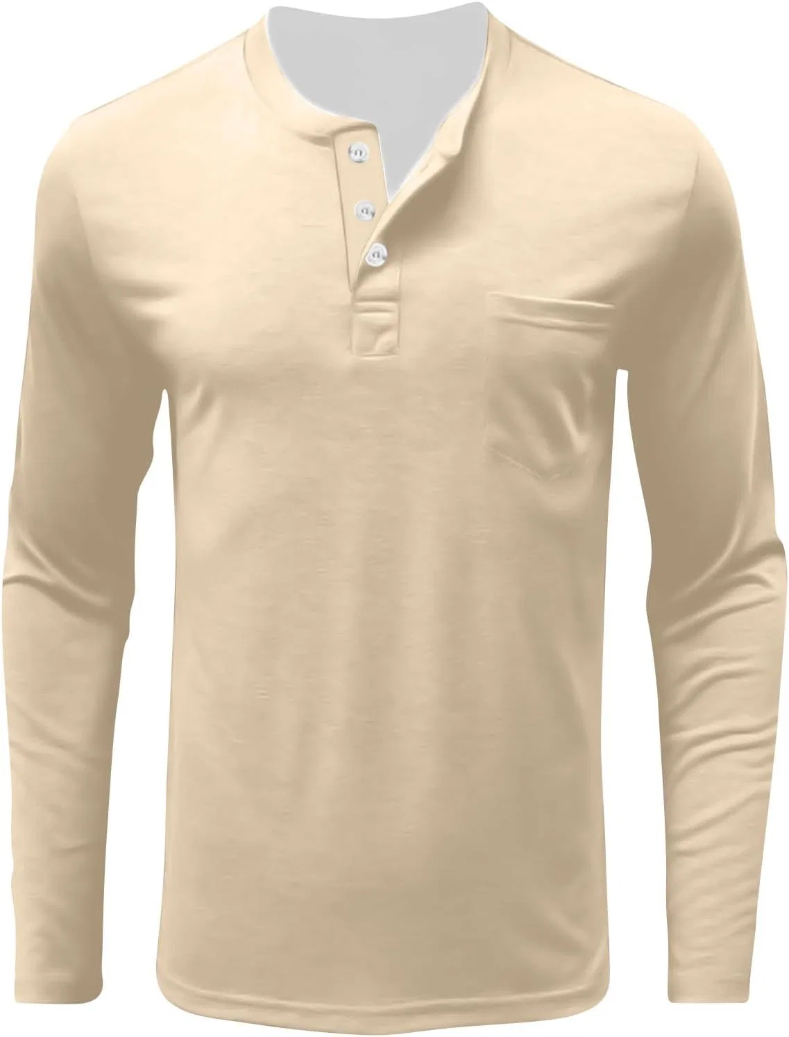 Мужская повседневная футболка с длинным рукавом Henley, Beige — фото 4