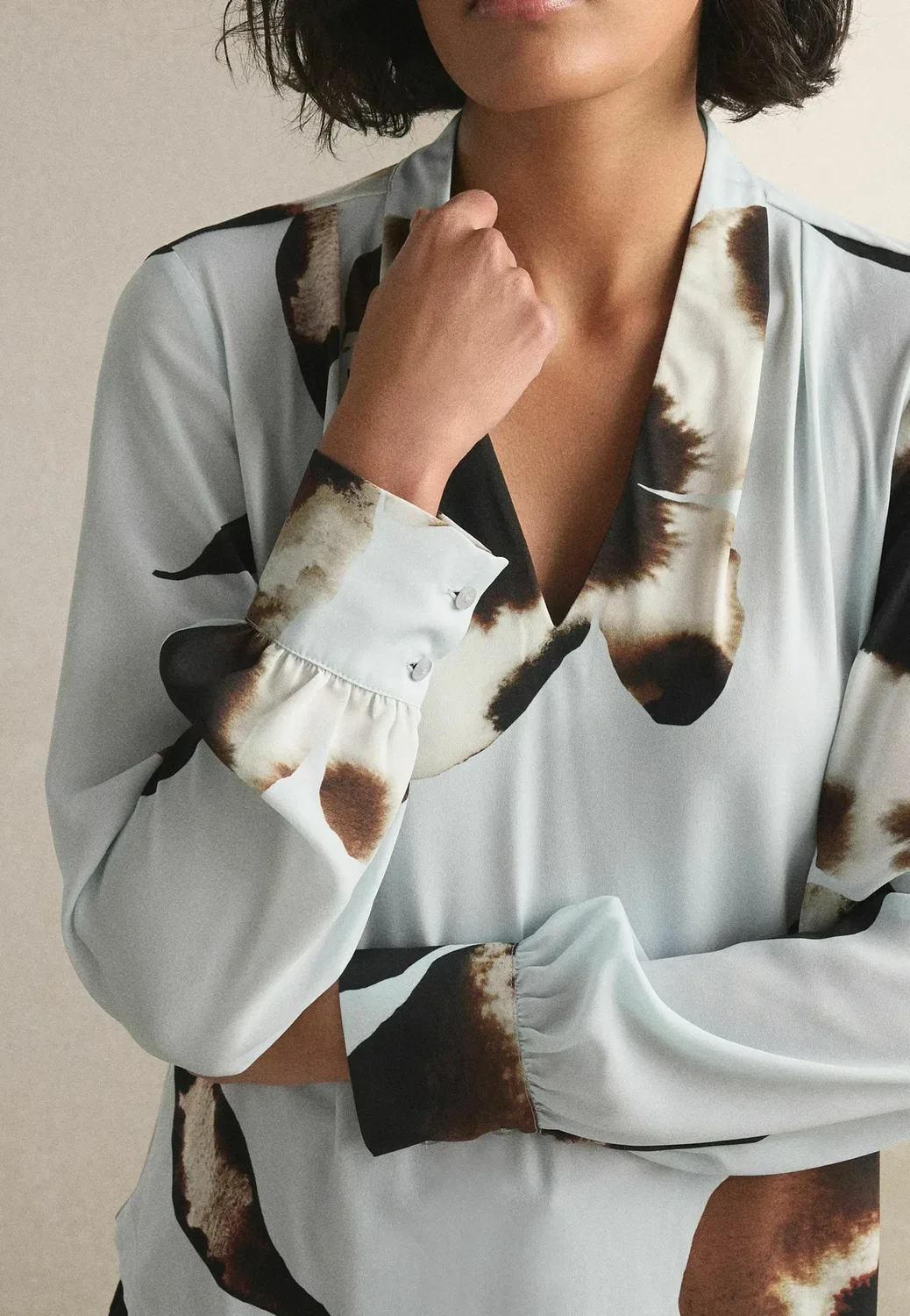 Блузка стандартного кроя с длинными рукавами и V-образным вырезом Next, Blue Floral Print