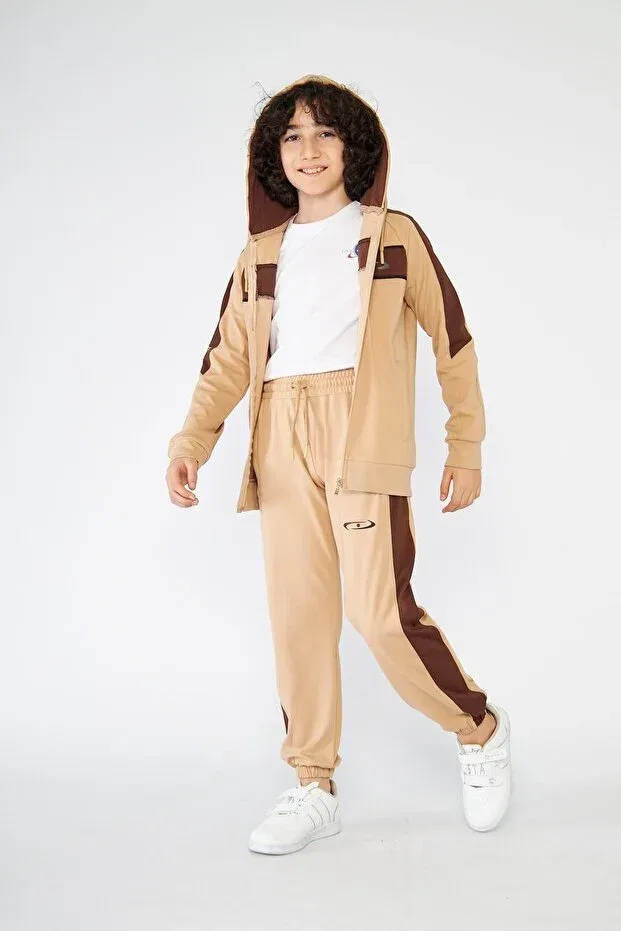 Детский комплект спортивного костюма для девочек с принтом Unisex Kids Pockets Zippered Transfer Printed Diver Tracksuit Set Live Sport, Mink — фото 3