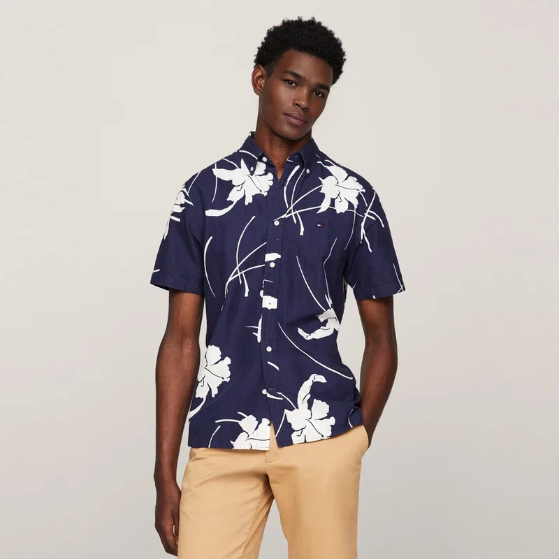 Рубашка с тропическим принтом Tommy Hilfiger, Dark Blue Print — фото 4
