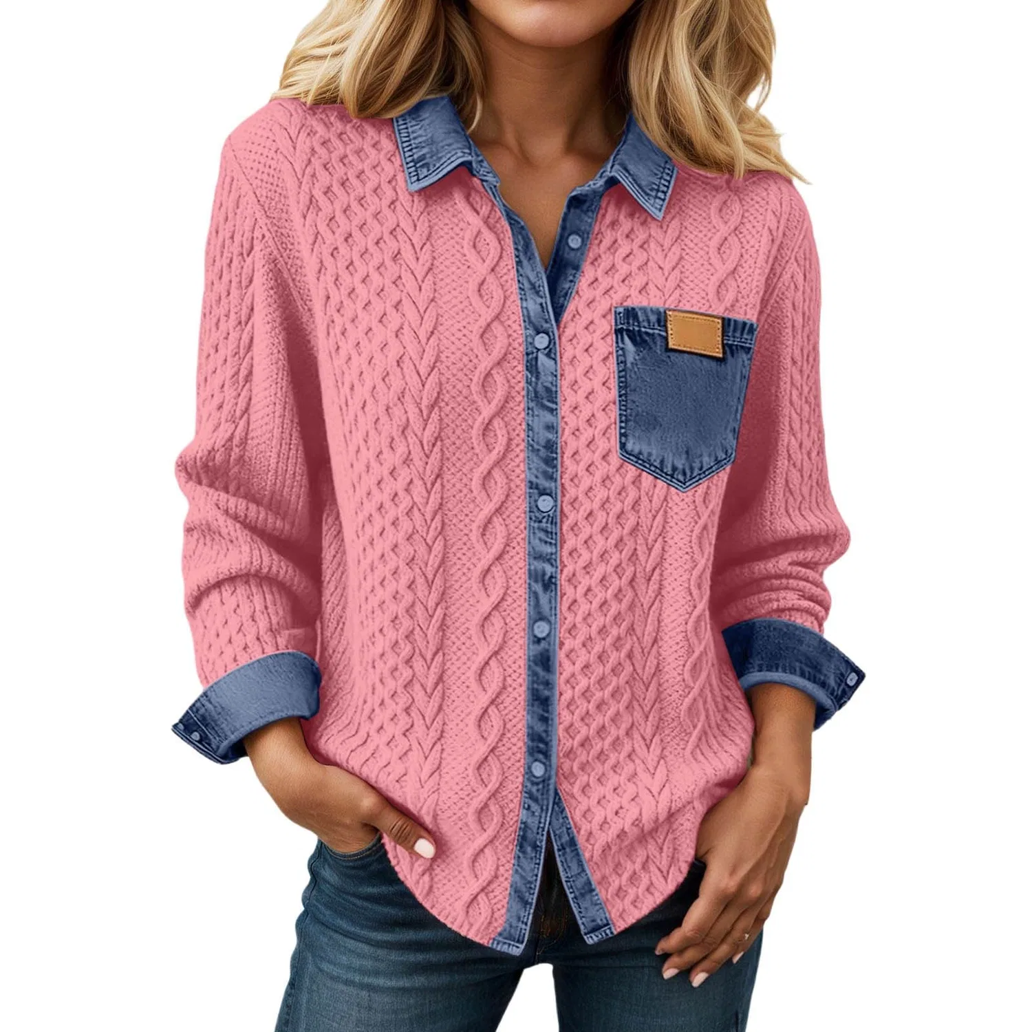 Женское джинсовое пальто с длинным рукавом, Colore: Rosa