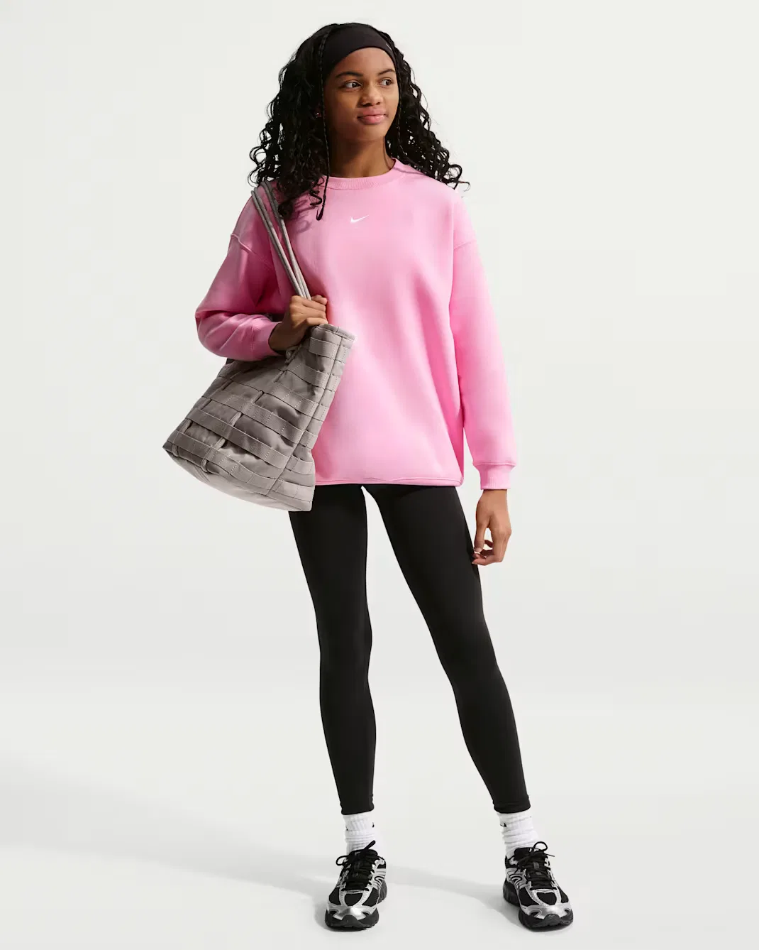 Детская толстовка оверсайз с круглым вырезом для девочек (подростков) Nike Sportswear Studio, Pink Rise/White — фото 4