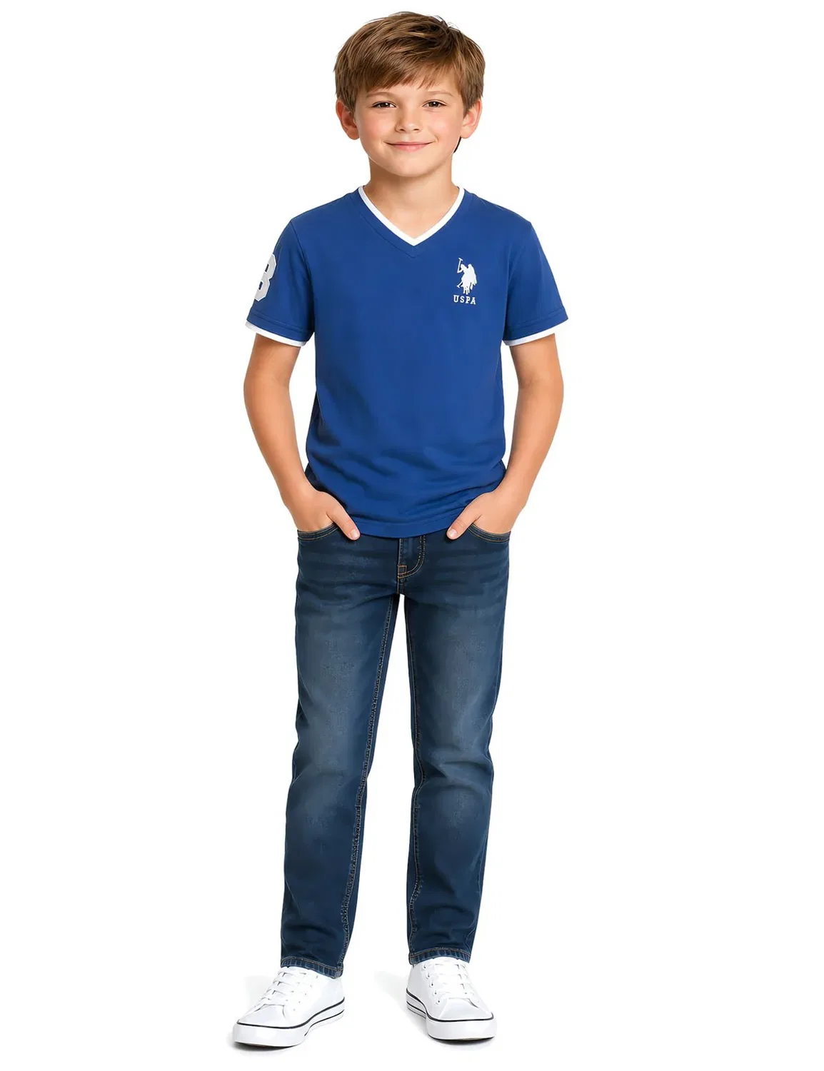 Простая футболка с V-образным вырезом для мальчиков U.S. Polo Assn, Vineyard Blue — фото 2