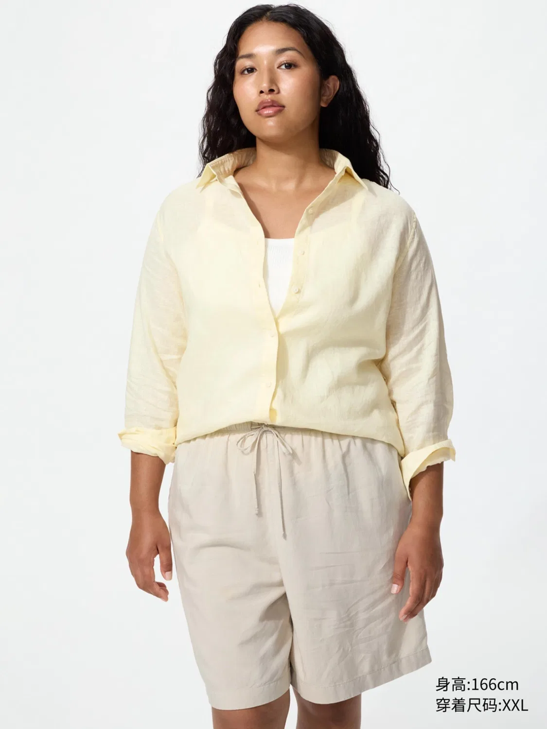 Рубашка с длинным рукавом из французского льна Uniqlo, голубая — фото 3