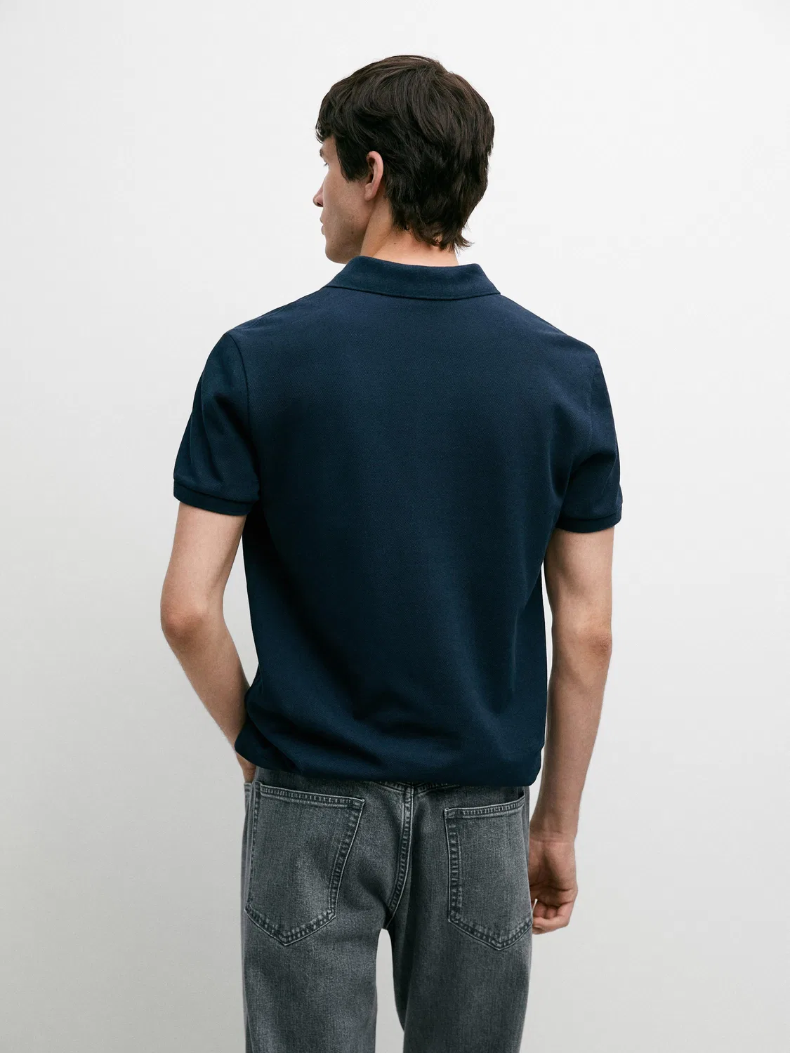 Поло из микротекстурированного хлопка пике Massimo Dutti, индиго — фото 3