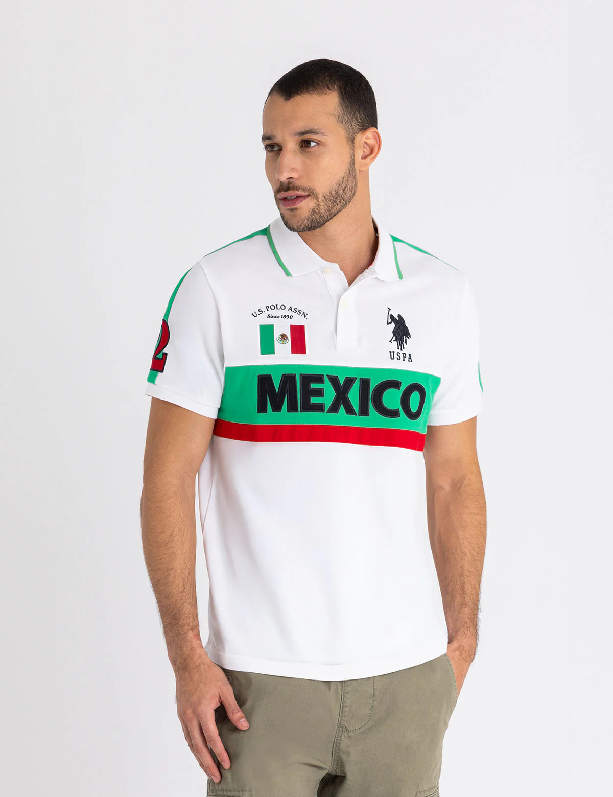 

Футболка-поло U.S. Polo Assn Mexico Color Block Pique, белый/зеленый/красный