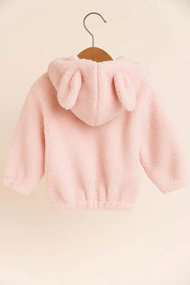 Детское пальто для девочек с капюшоном Plush hooded zippered baby coat Kapsülbebek, Pink — фото 4