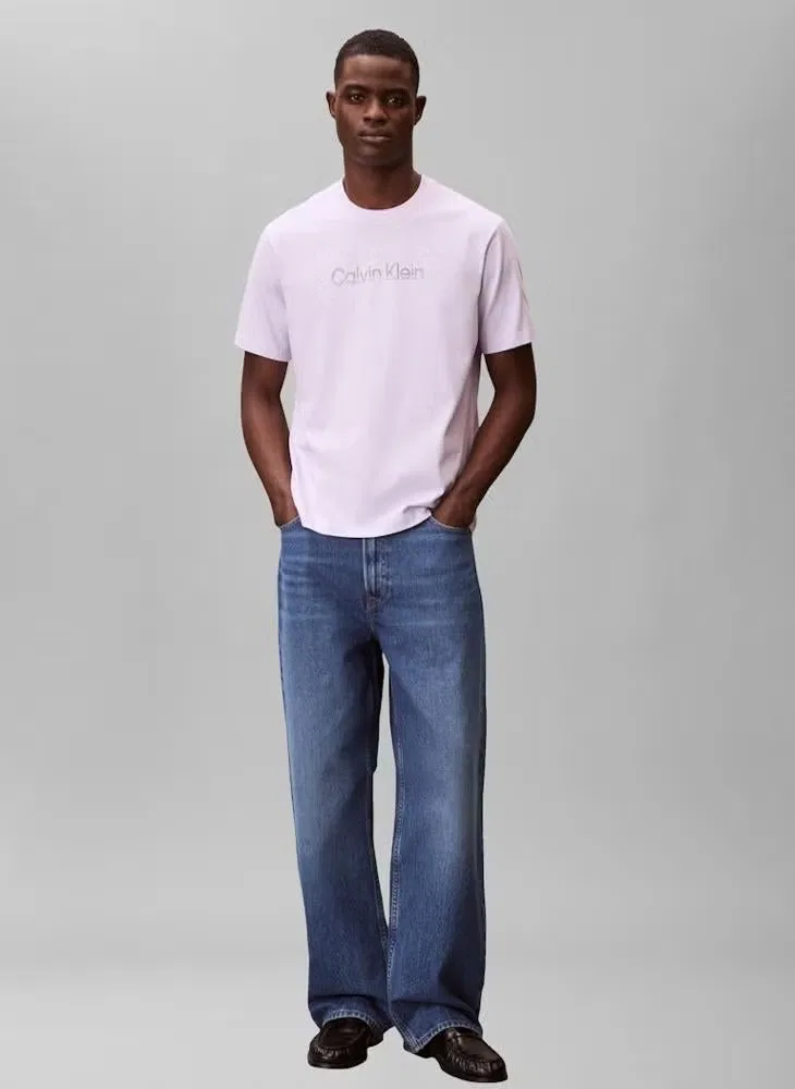 Футболка с принтом логотипа Fade logo crew neck t-shirt Calvin Klein, сиреневая — фото 4