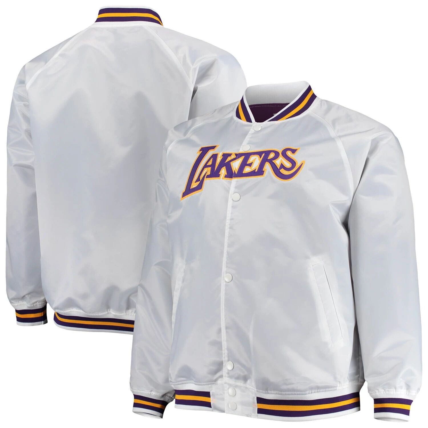 

Мужская белая атласная куртка с длинными кнопками Mitchell & Ness Los Angeles Lakers Big & Tall Hardwood Classics реглан, Белый, Мужская белая атласная куртка с длинными кнопками Mitchell & Ness Los Angeles Lakers Big & Tall Hardwood Classics реглан