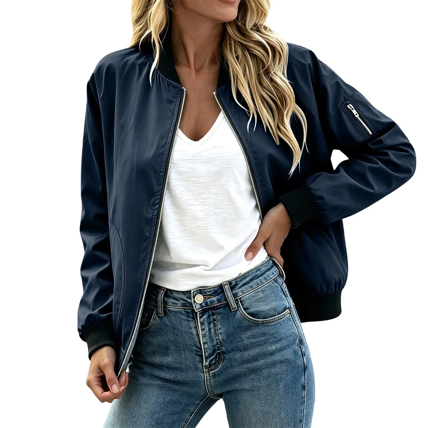 Женская куртка-бомбер легкая с принтом, Blu navy 1 — фото 3