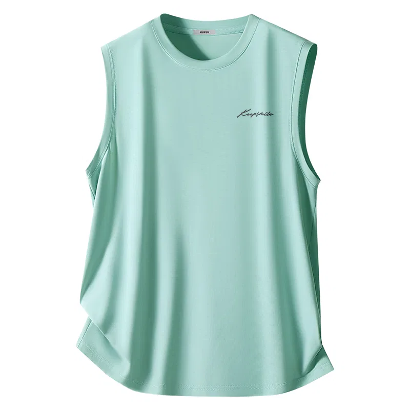 Детский топ с принтом MINISO, Цвет Ice Silk Mesh Aqua Green (Ma Black and White Smiling Face Chest Logo)