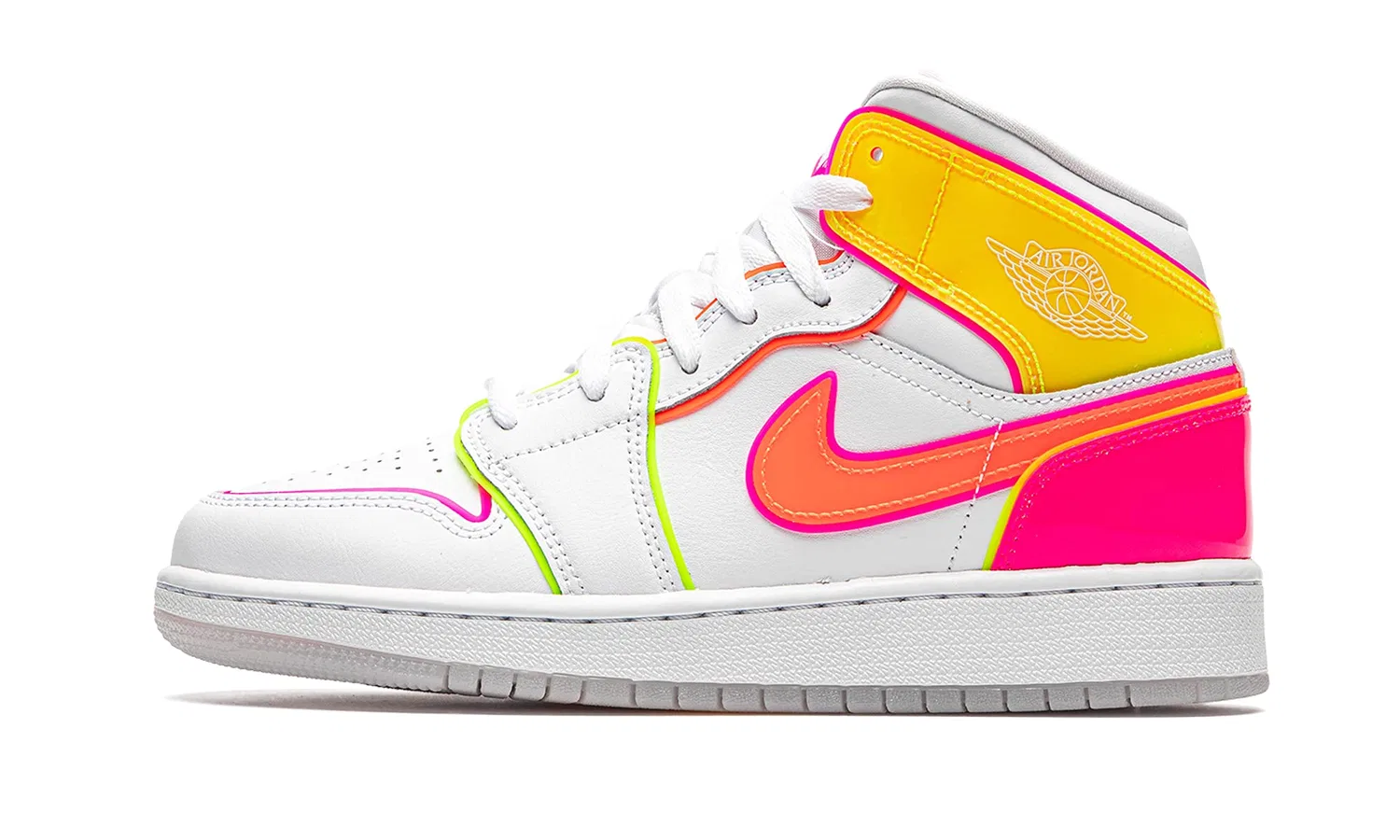 Детские кроссовки для мальчиков с принтом Air Jordan 1 Mid Gs Shoes NIKE, White Hype Crimson Pink Blast