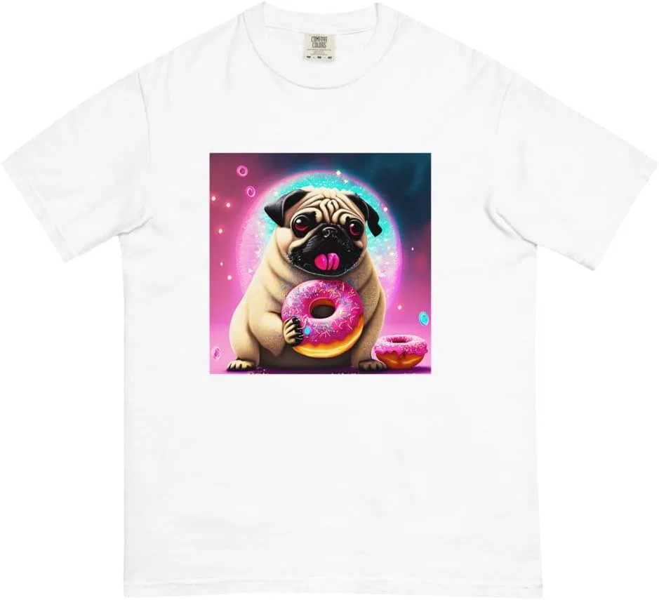 Мужская футболка с принтом Galaxy Pug 1717, White
