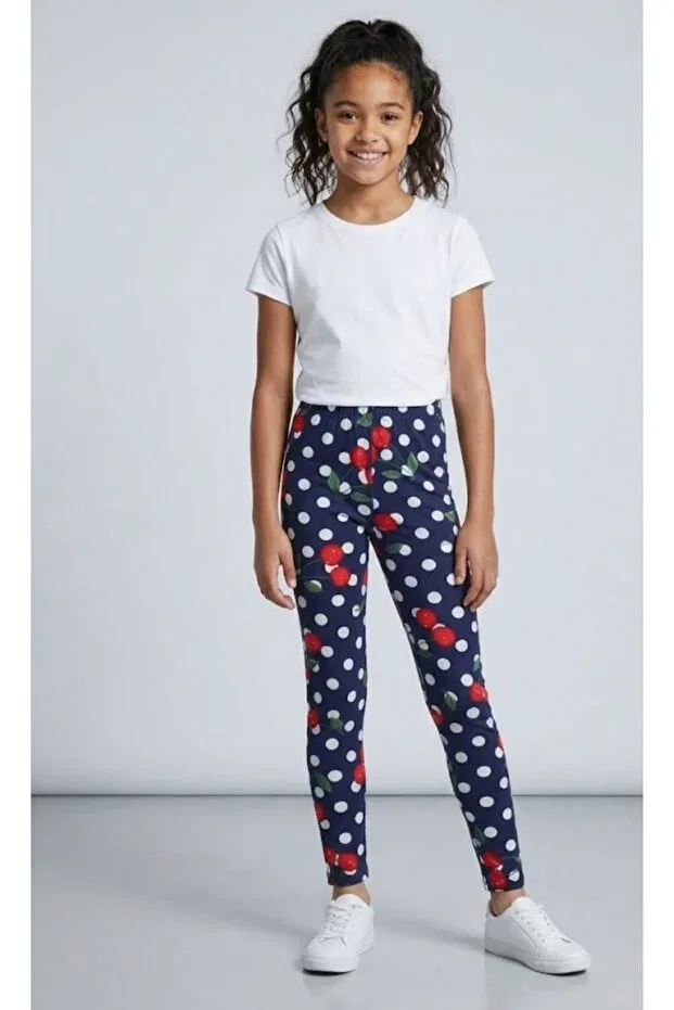 Детские леггинсы для девочек с принтом Girl'S leggings with cherry pattern Geyikler, Navy Blue