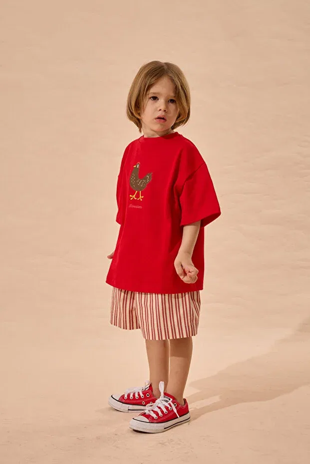 Детская футболка оверсайз с принтом Roaster Print Fahhar Kids, Red — фото 2
