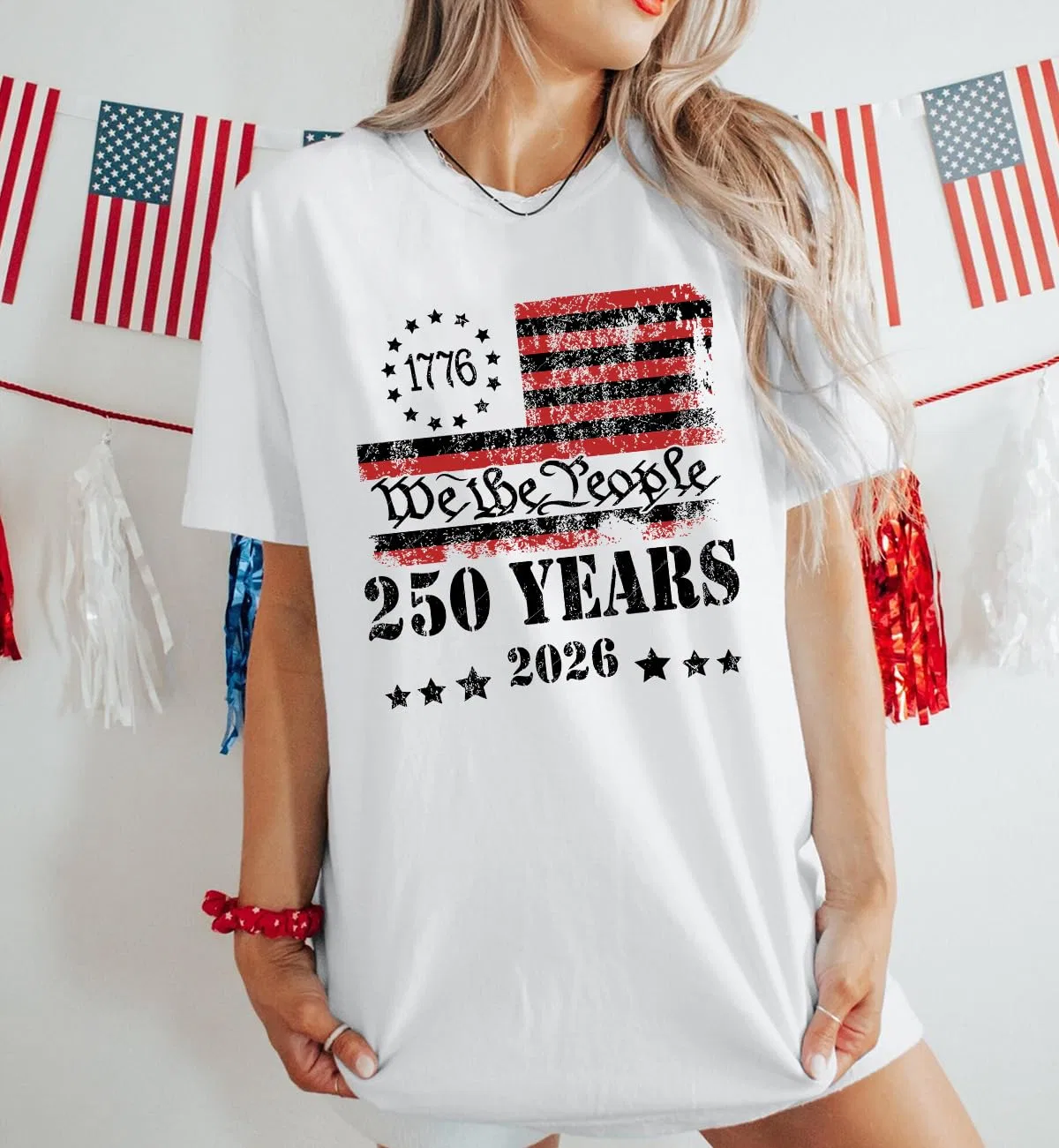 Женская футболка с принтом 250 Anniversary USA Shirt Vintage America Independence Day We The People 250th Anniversary Shirt, Pink — фото 2