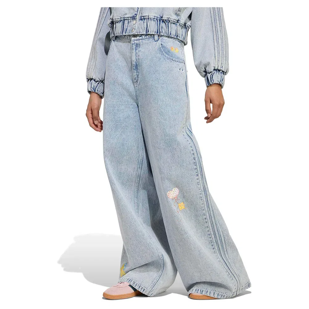 Женские джинсы с высокой посадкой Care Bear Wide Leg Adidas Originals, Blue