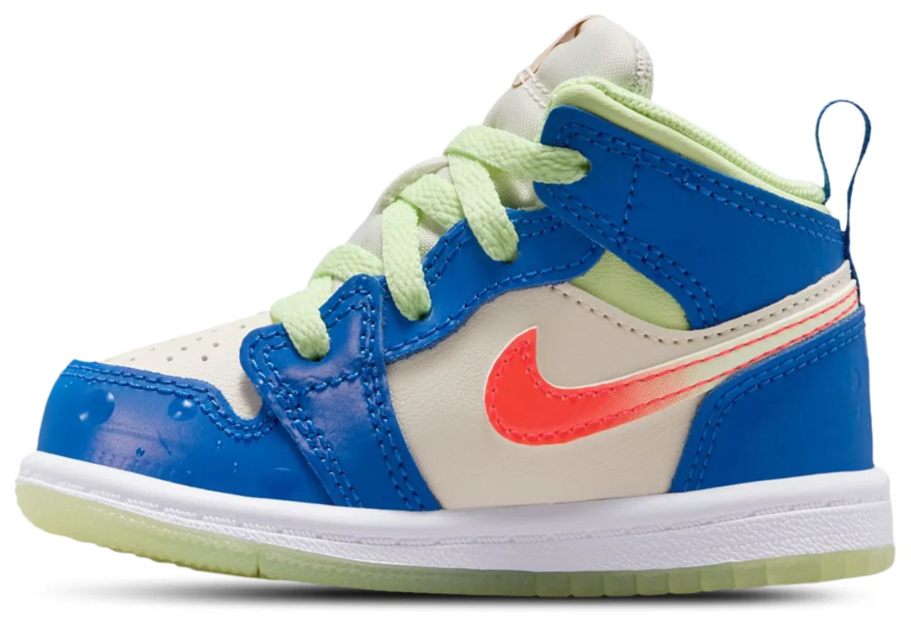 Кроссовки для мальчиков Jordan AJ 1 Mid SE, цвет Volt/Blue/Tan — фото 2