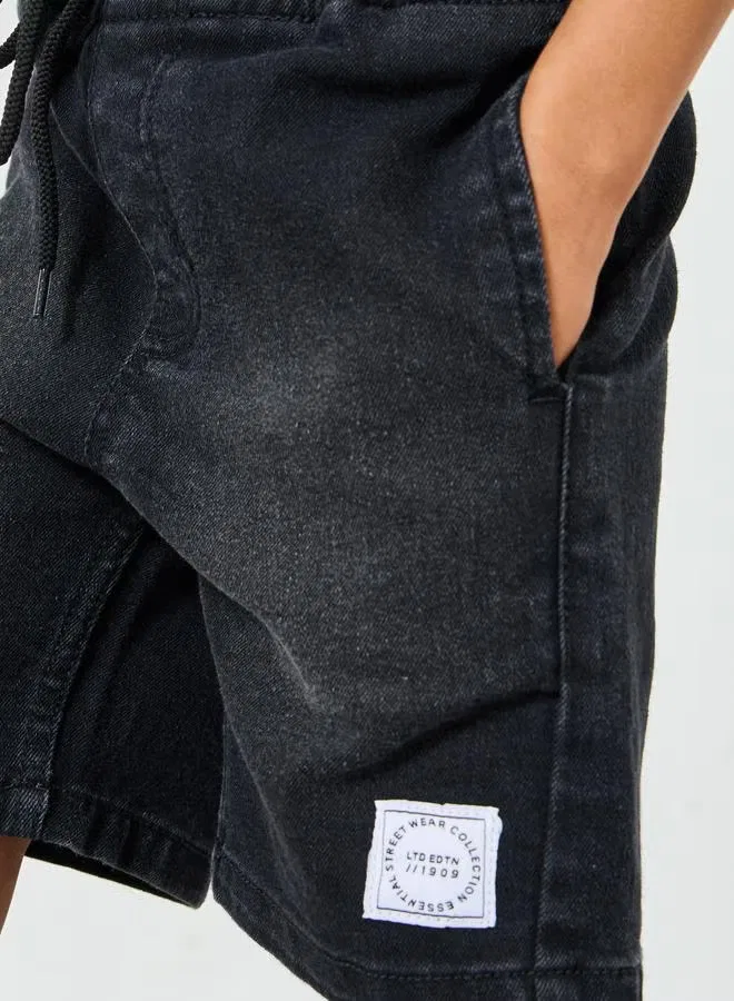 Шорты джинсовые хлопковые с эластичным поясом Street Wear, Styli, черный — фото 2
