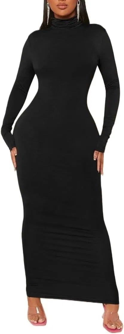 Женское повседневное платье-макси с длинным рукавом Bodycon, Black