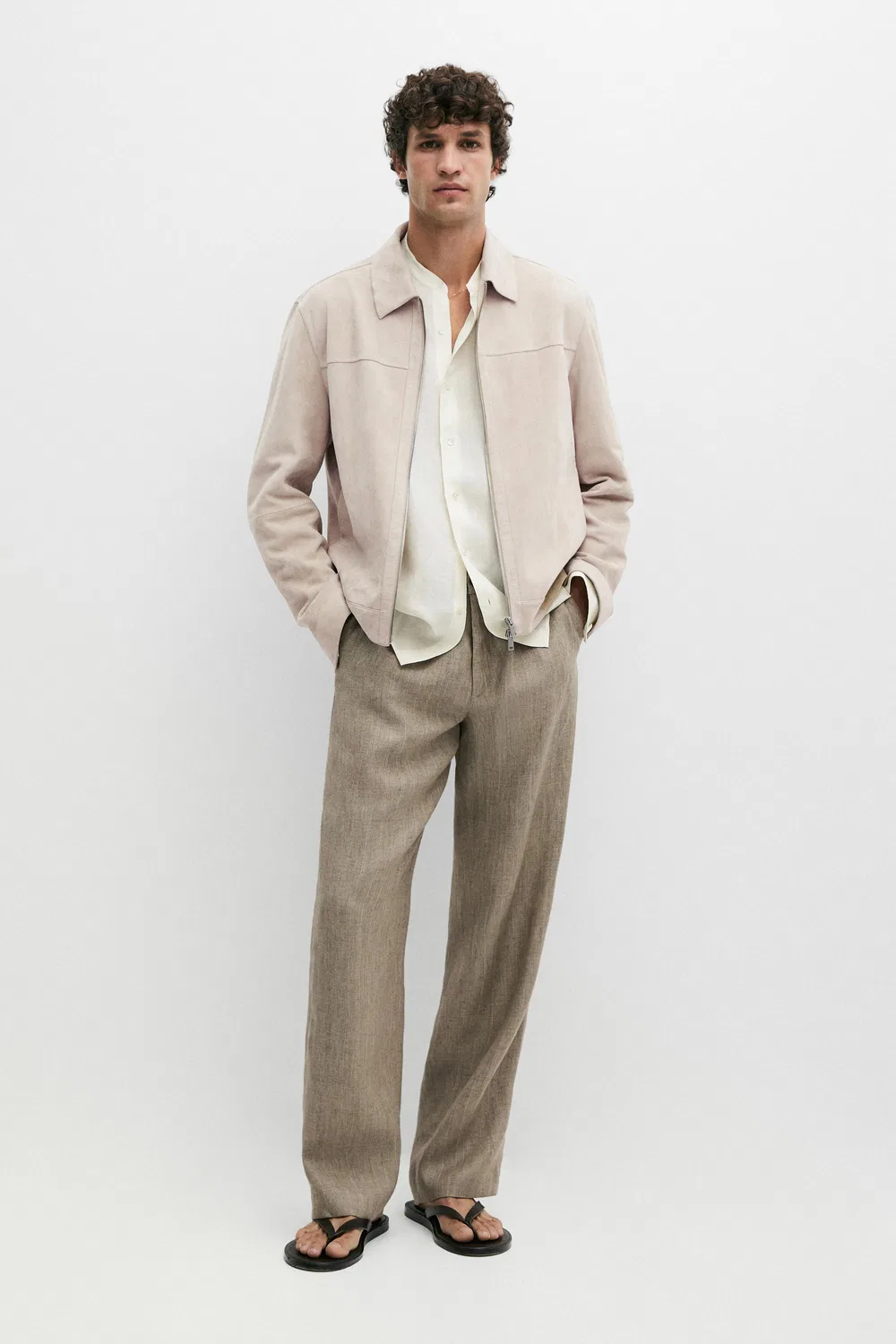 Куртка Massimo Dutti, с воротником из замшевой кожи, светло-бежевый