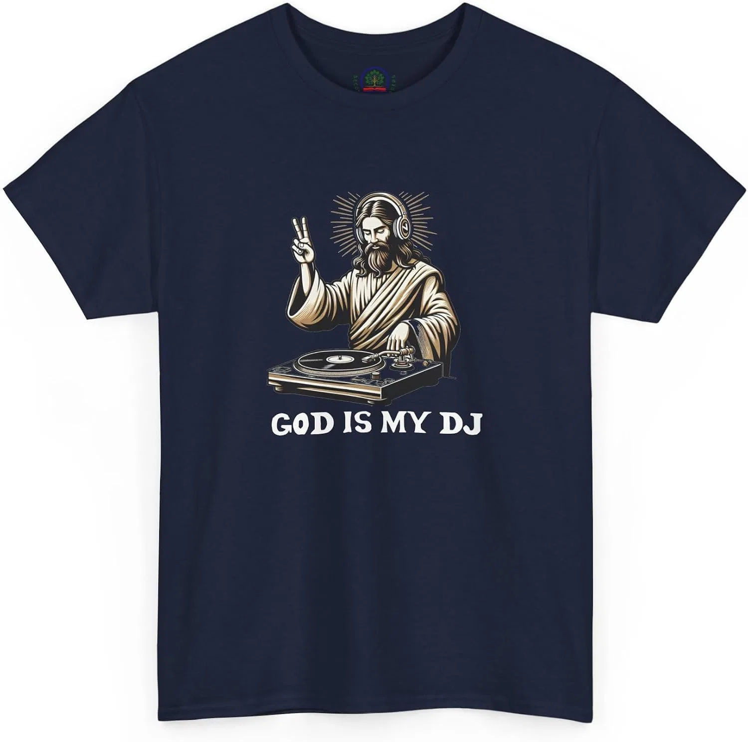 Мужская футболка с принтом God is My DJ, тёмно-синий — фото 4