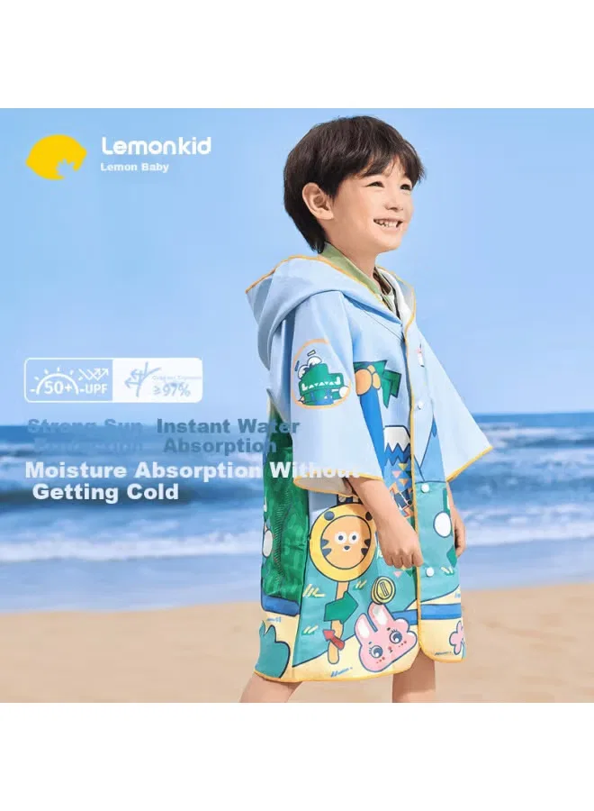 Халат с капюшоном детский быстросохнущий впитывающий Lemonkid, синий