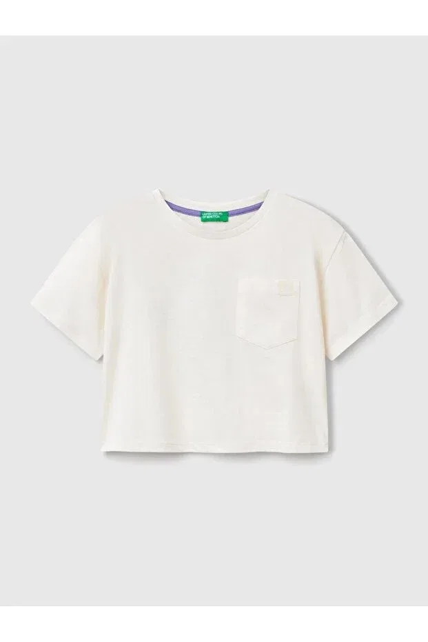 Детская хлопковое футболка с коротким рукавом United Colors Of Benetton, Ecru