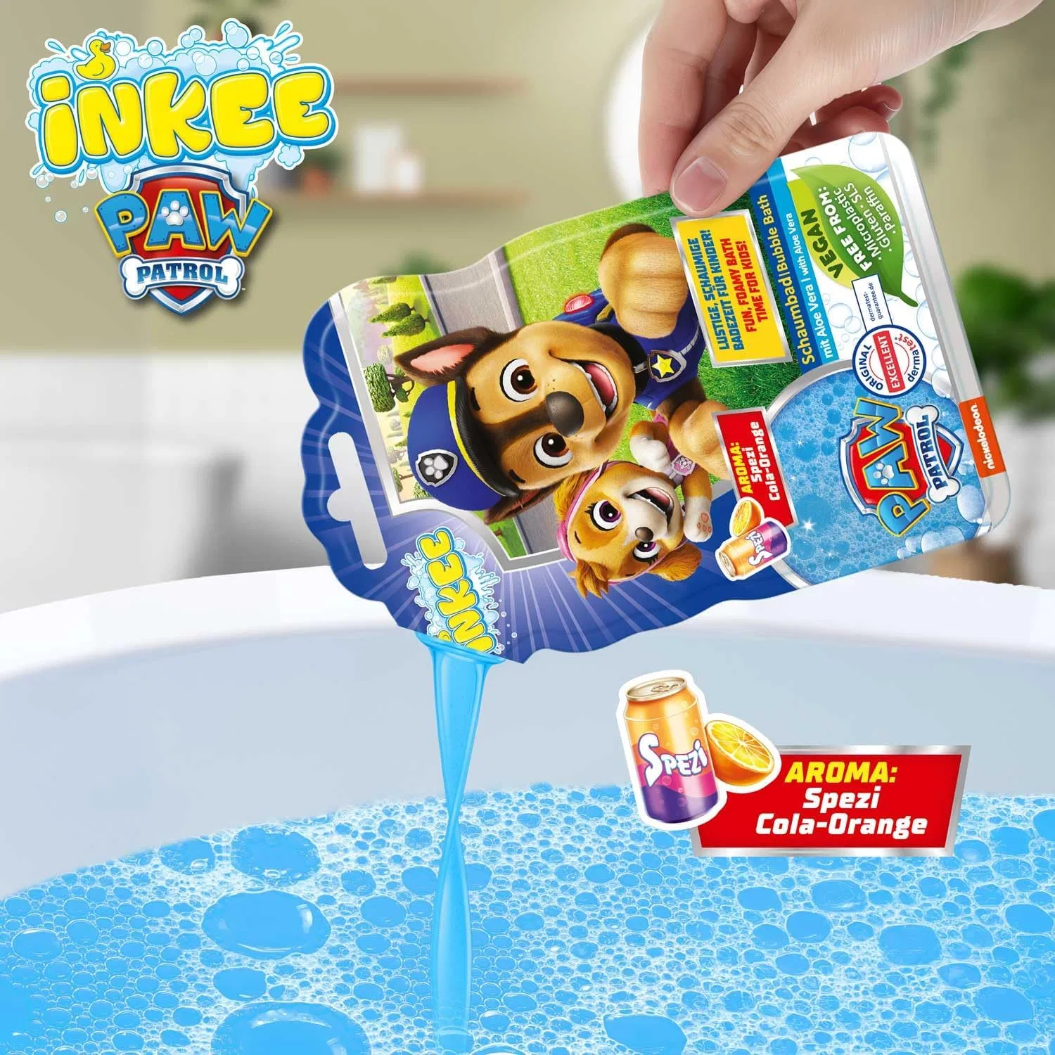 Детская пена для ванн Paw Patrol с алоэ вера и ароматом Spezi Cola Orange, 15 x 40 г, Blue Inkee — фото 2