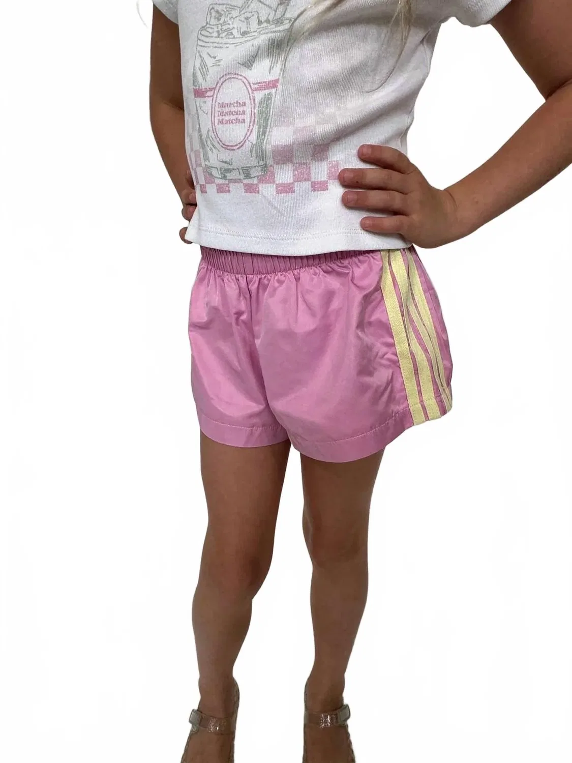 Детские шорты для девочек спортивные с контрастными полосами Jordyn Contrast Stripe KatieJnyc, Bubblegum Canary