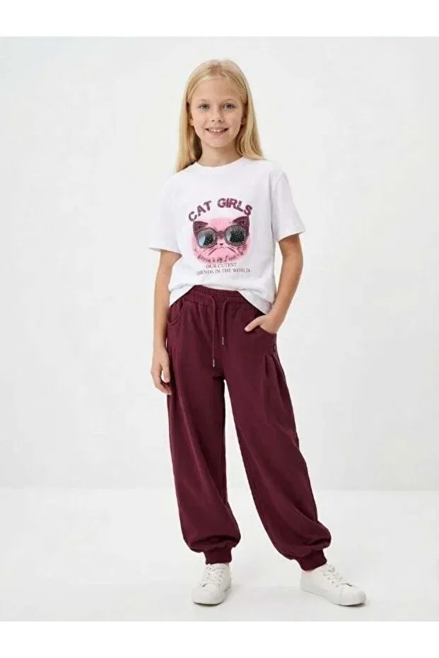 Детские спортивные штаны для девочек с эластичным манжетом Zekids, Burgundy