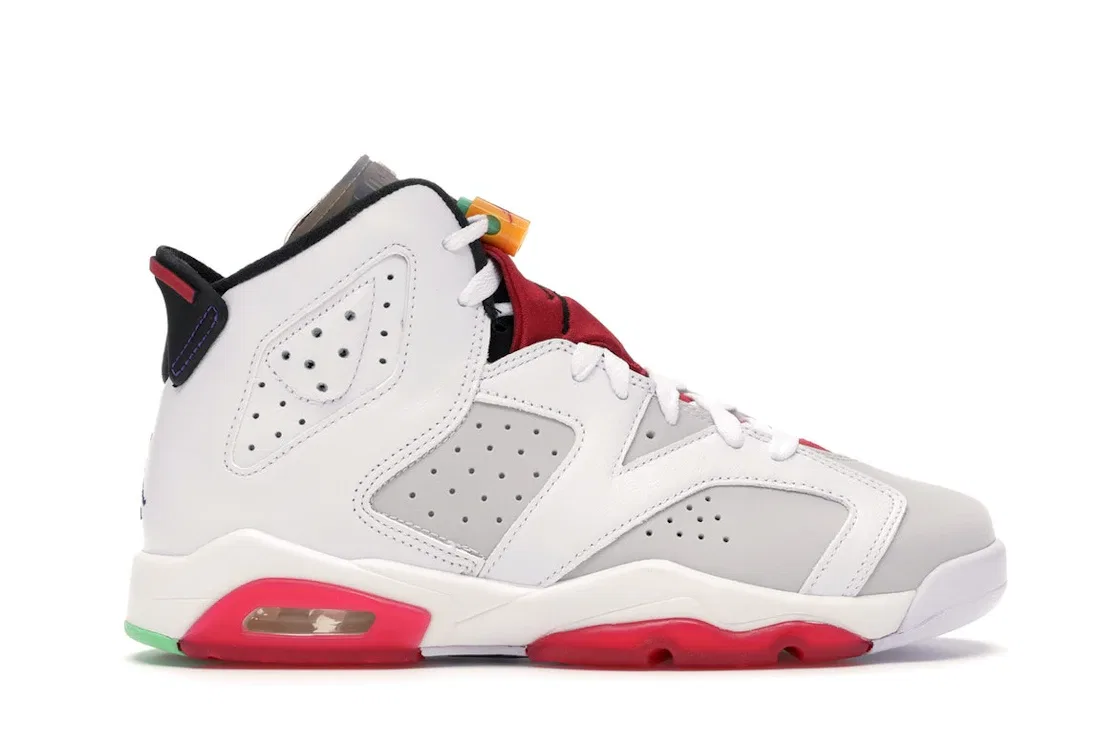 Детские кроссовки с принтом Jordan 6 Retro Hare Jordan, Neutral Grey/White-True Red-Black