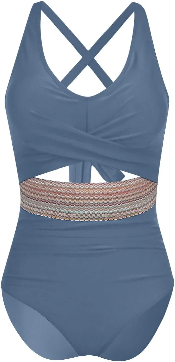 Женский цельнокроеный купальник с запахом и контролем живота, Blue