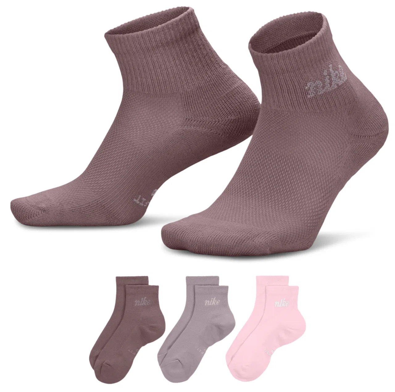Женские носки с поддержкой свода стопы, комплект из 3 пар, Nike Script, Nike, Brown/Pink/Gray