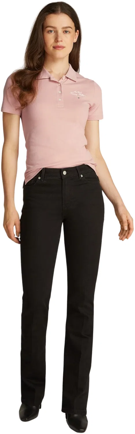 Женское поло с принтом Slim Script Graphic Polo Tommy Hilfiger, Pink (Foggy Pink) — фото 4