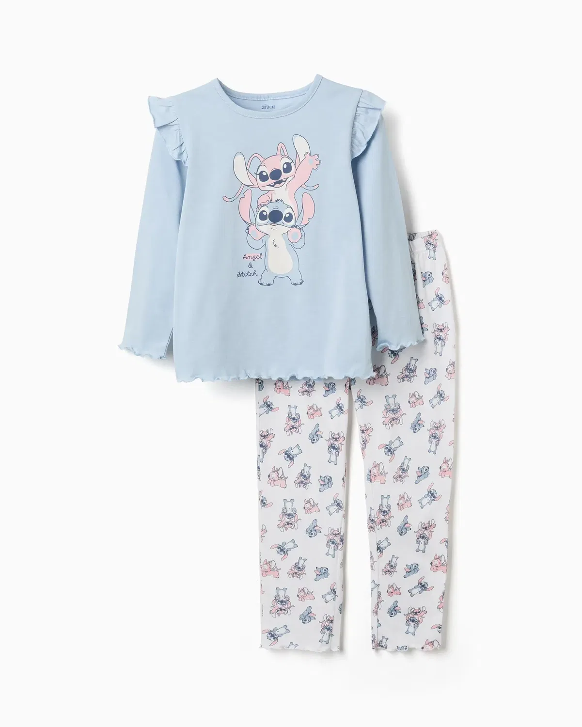 Детская пижама для девочек хлопковая с принтом Stitch y Angel Zippy, Azul Claro
