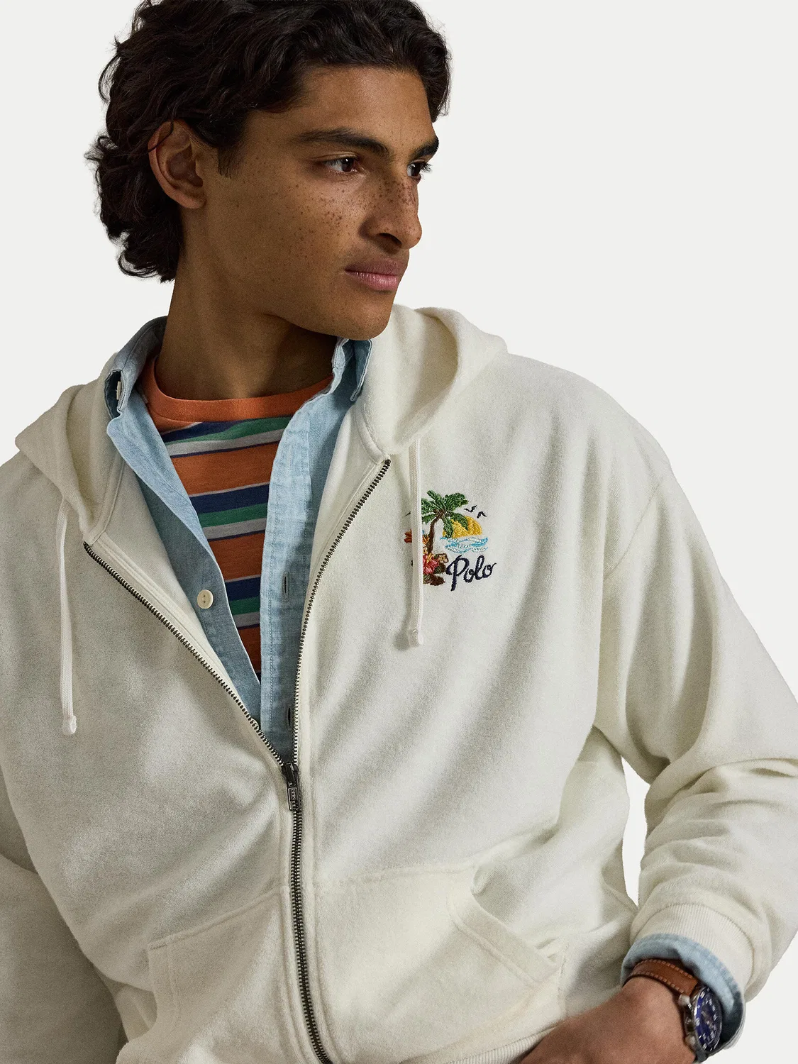 Мужской свитшот свободного кроя Polo Ralph Lauren, кремовый — фото 4