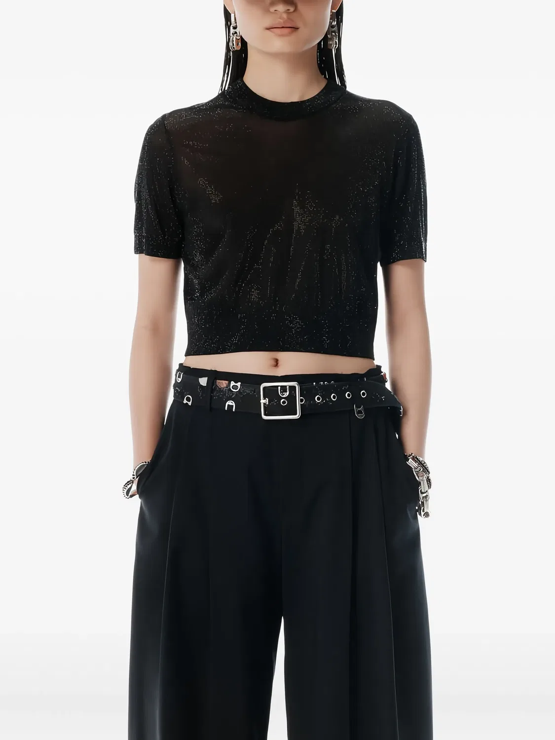 Alexander Wang Черный укороченный топ с коротким рукавом — фото 3