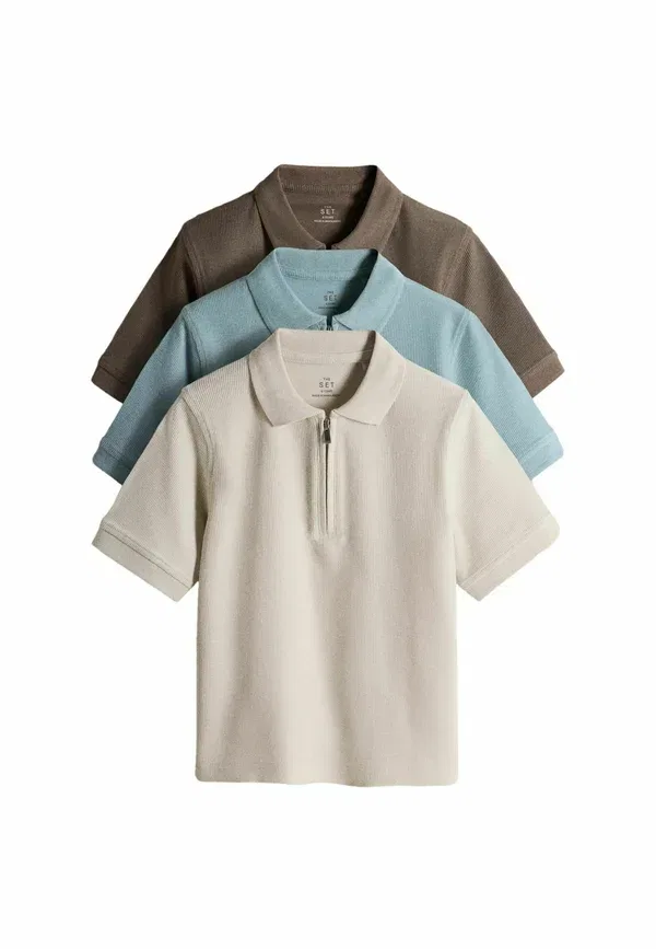Комплект из 3 поло, хлопок, 3 pack - polo shirt, The Set, Teal Blue, Brown, синий/коричневый/бирюзовый