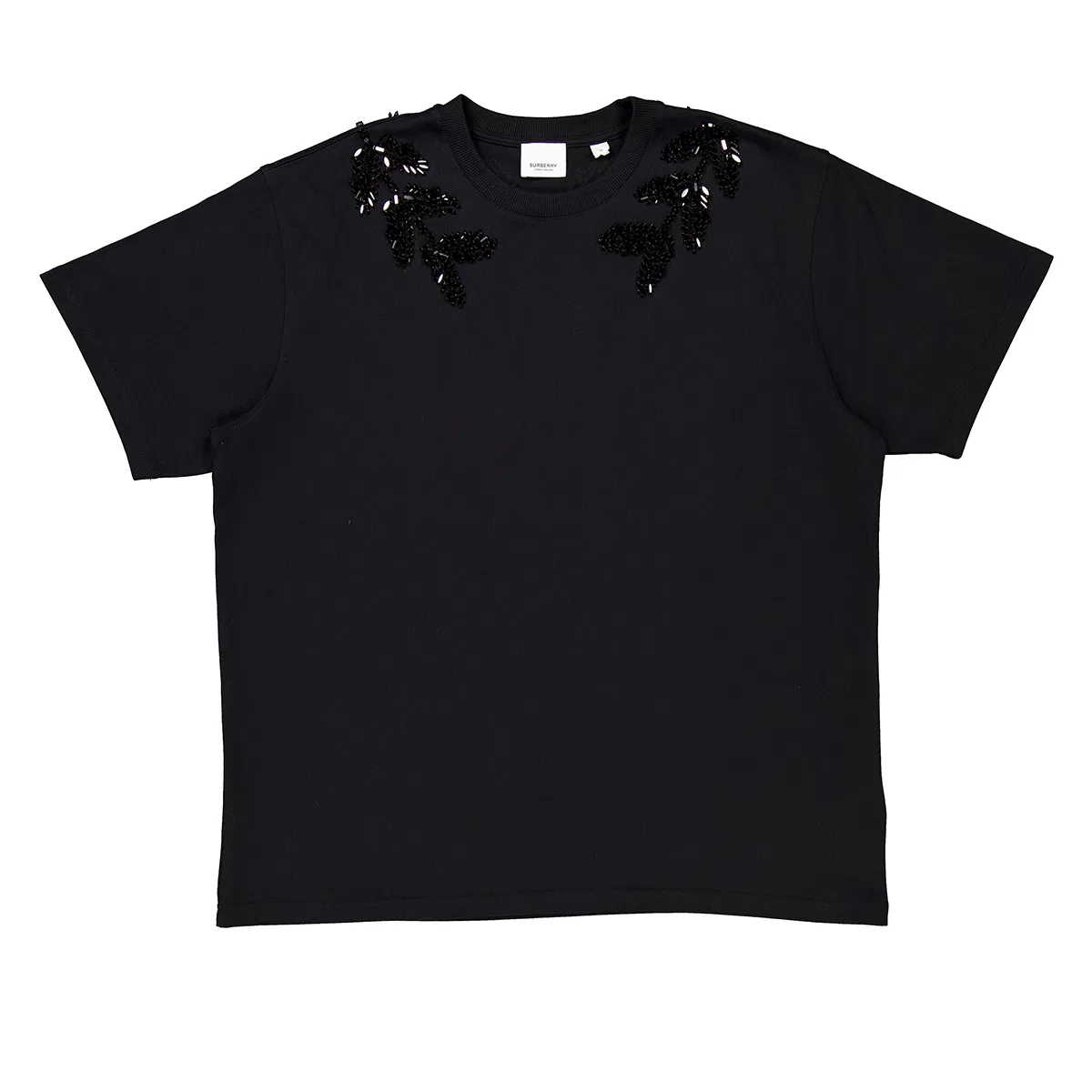 Футболка хлопковая с кристаллами Embellished Crystal Oak Leaf Crest Cotton T-Shirt Burberry, Black
