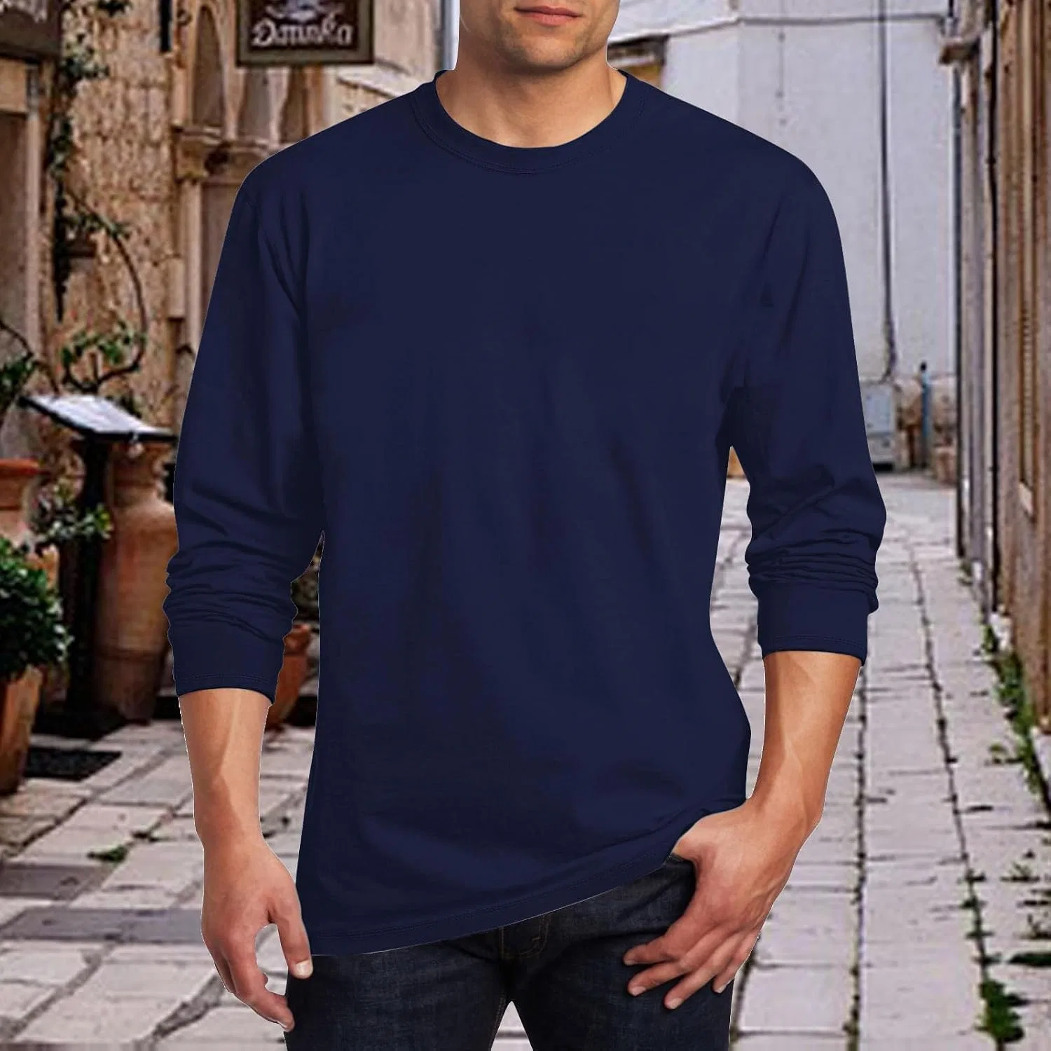 Мужская длинная футболка с круглым вырезом, Cotton, Blue — фото 2