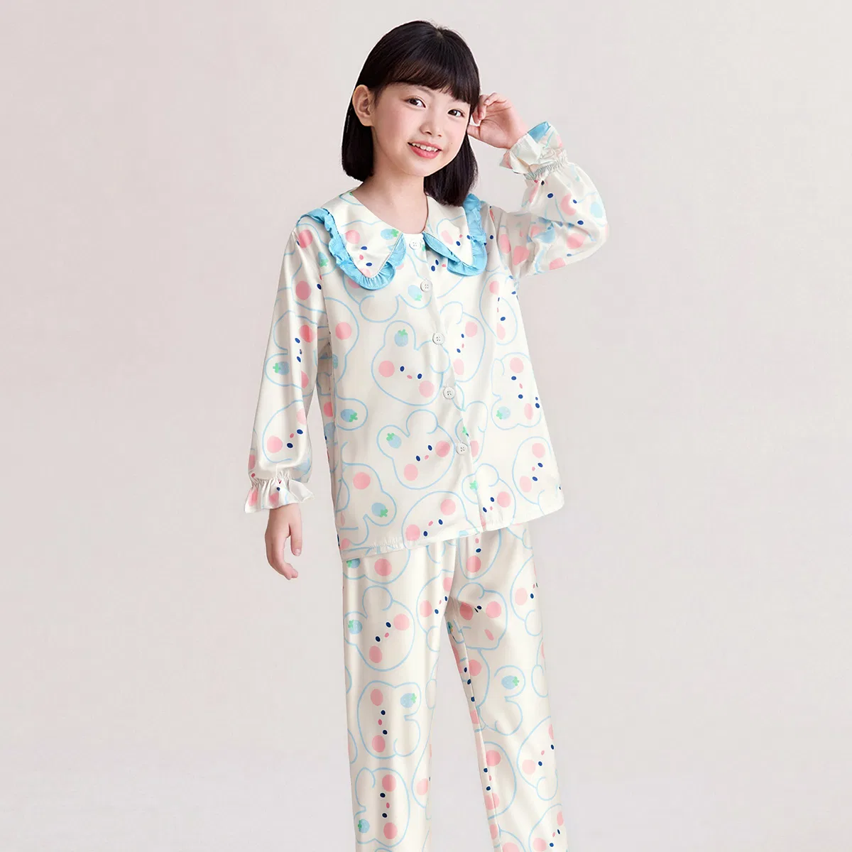 Детский комплект пижам с принтом Hodo Loungewear 2 Piece Set Red Bean, Blue — фото 3