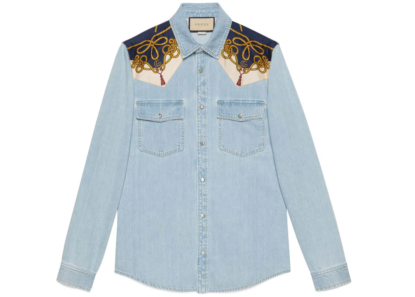 Мужская рубашка с принтом Chain Print Panelled Gucci, Light Blue