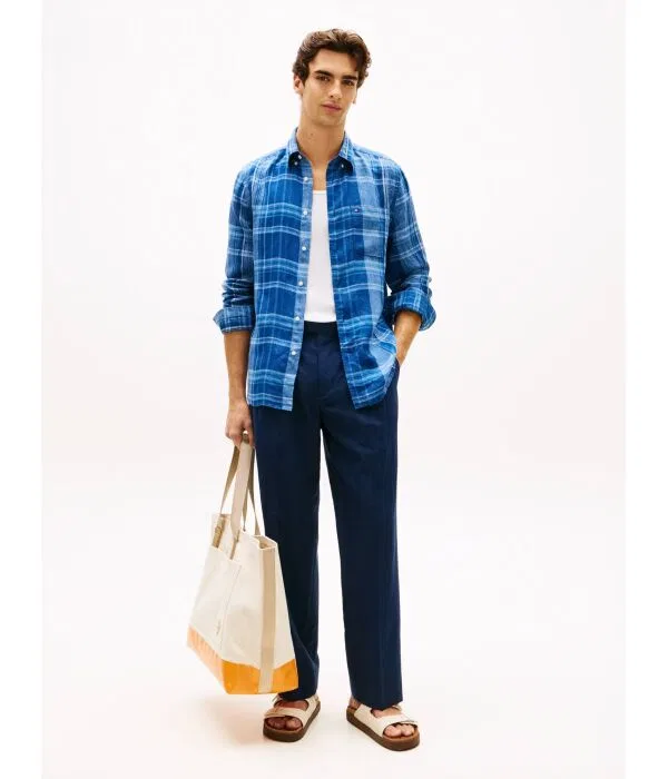 Мужская льняная рубашка с длинным рукавом Summer Madras Tommy Hilfiger, Blu Marino — фото 2